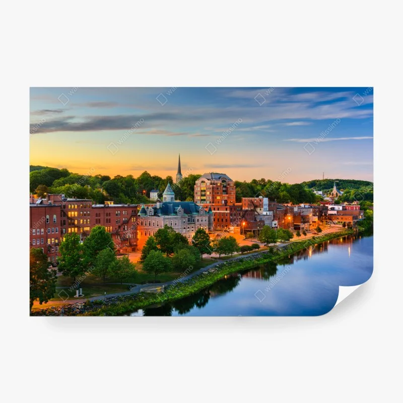 Papier peint crépuscule sur Augusta, Maine et la rivière Kennebec – Wallnifity® Papier peint crépuscule sur Augusta, Maine et la rivière Kennebec – Wallnifity®