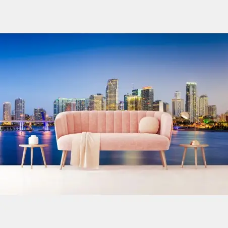 Papier peint panorama nocturne de Miami – Wallnifity®
