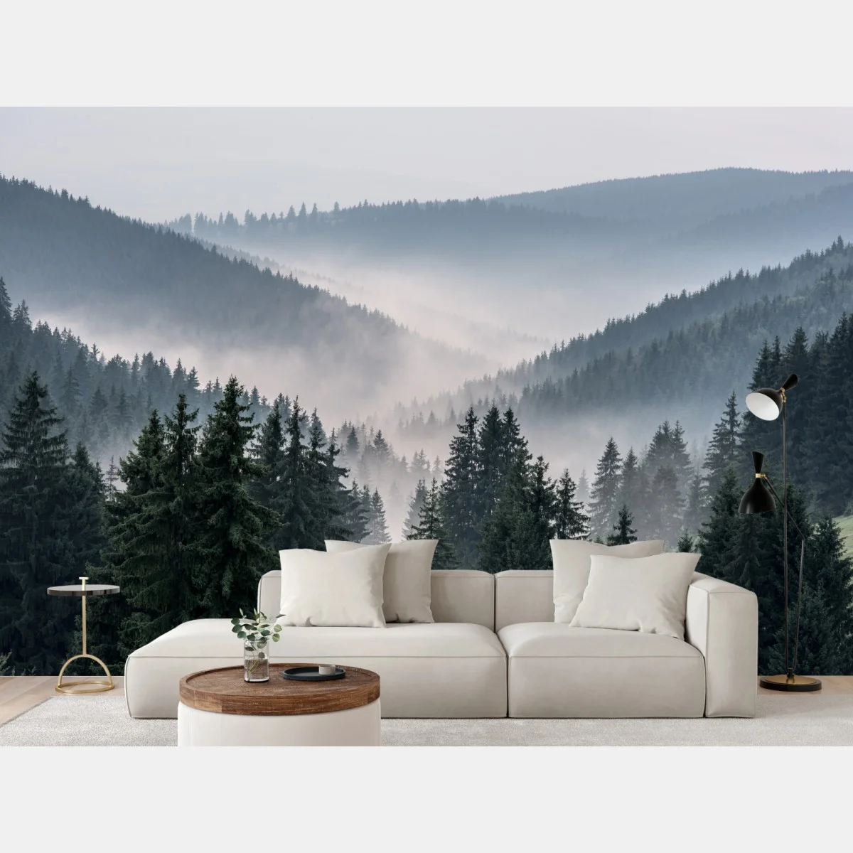 Papier peint brume matinale sur la forêt de conifères – Wallnifity® Papier peint brume matinale sur la forêt de conifères – Wallnifity®