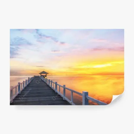 Papier peint jetée en bois au lever du soleil doré – Wallnifity®