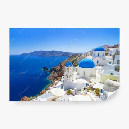 Papier peint village aux dômes bleus de Santorin – Wallnifity®