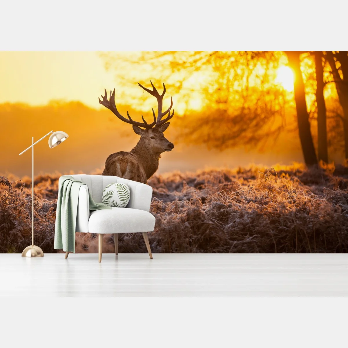 Papier peint cerf au lever du soleil dans un paysage givré – Wallnifity® Papier peint cerf au lever du soleil dans un paysage givré – Wallnifity®