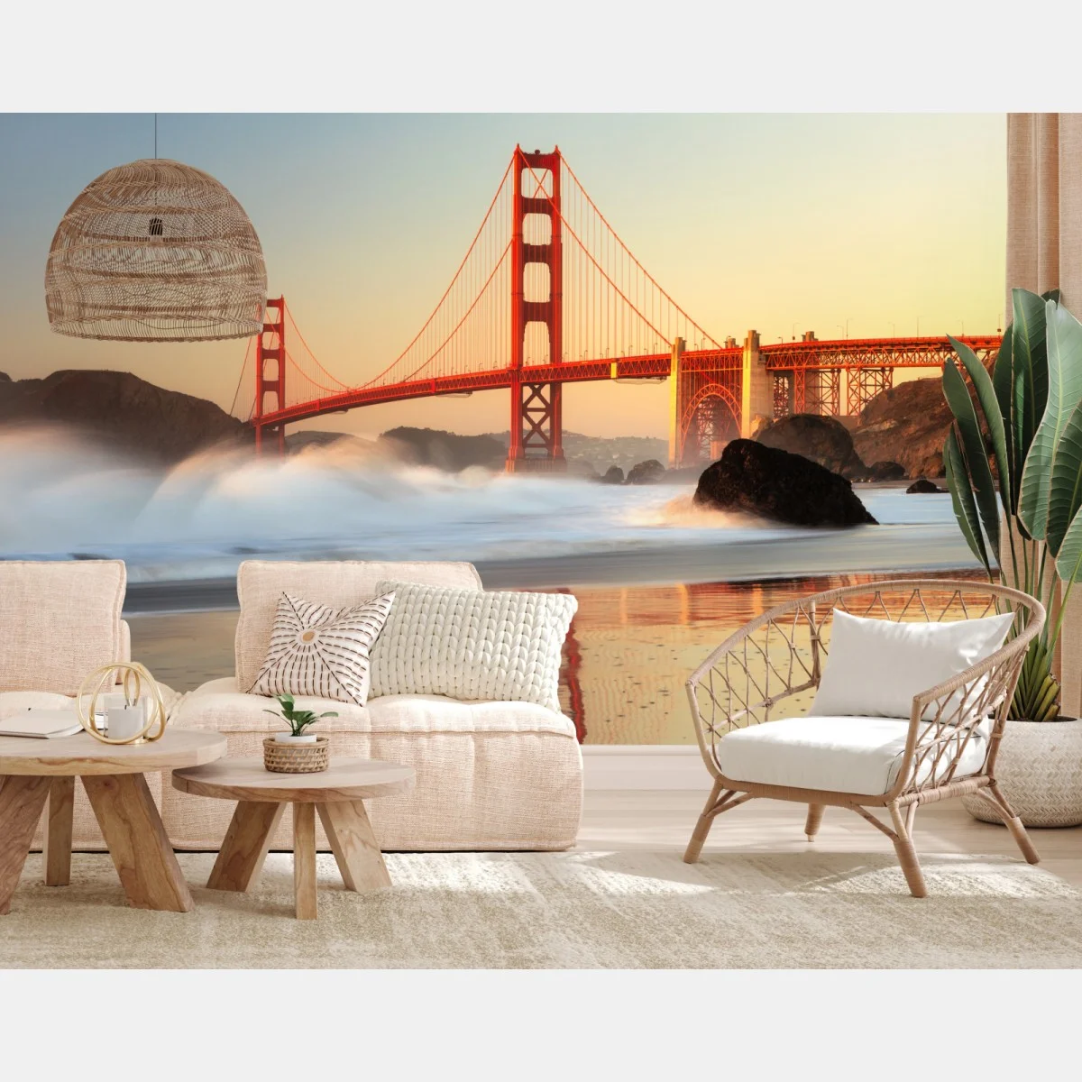 Papier peint vue dorée du Golden Gate au crépuscule – Wallnifity® Papier peint vue dorée du Golden Gate au crépuscule – Wallnifity®