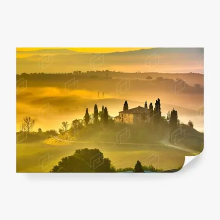 Papier peint aube dorée sur la colline brumeuse – Wallnifity®