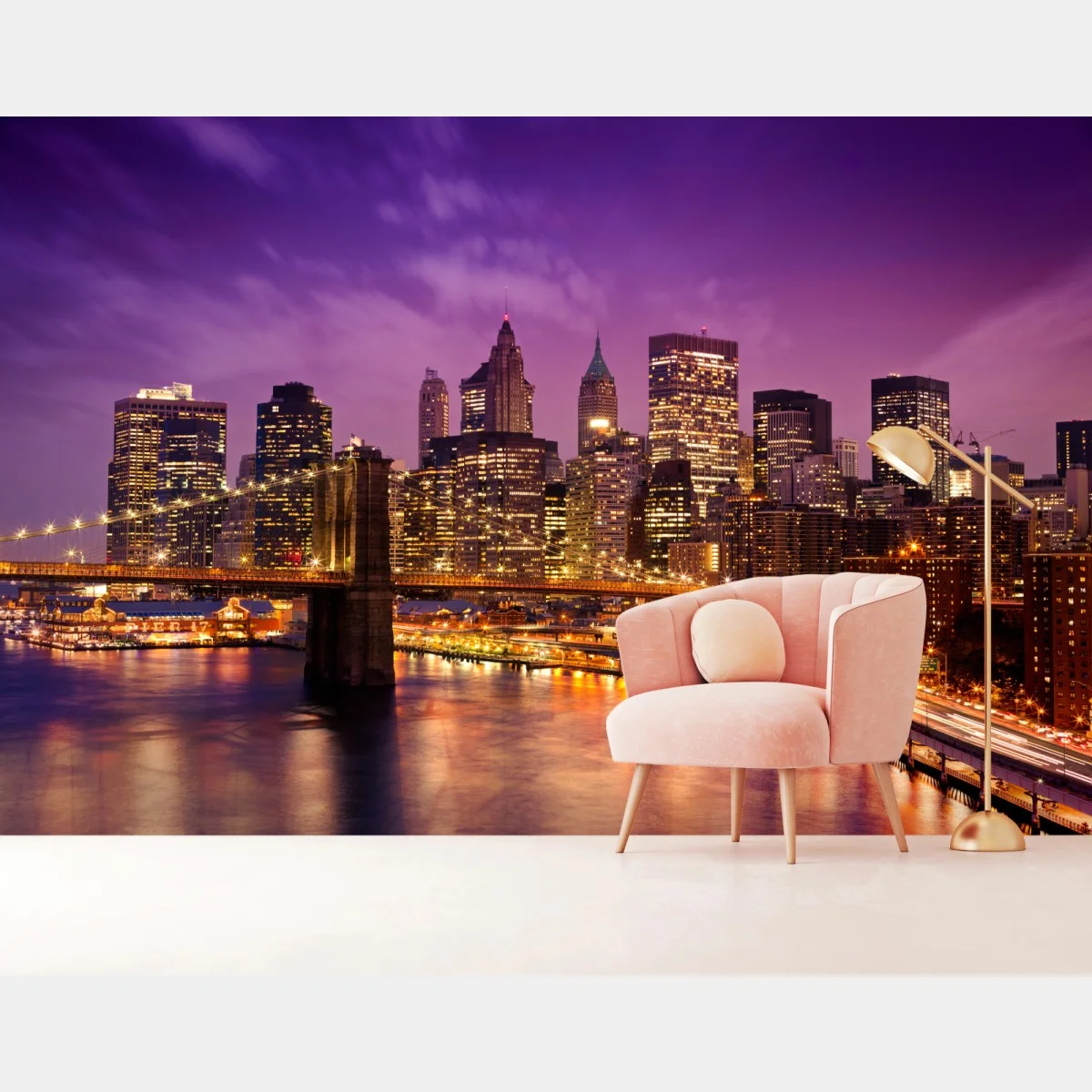 Papier peint crépuscule violet sur le pont de Brooklyn et la skyline de New York – Wallnifity® Papier peint crépuscule violet sur le pont de Brooklyn et la skyline de New York – Wallnifity®