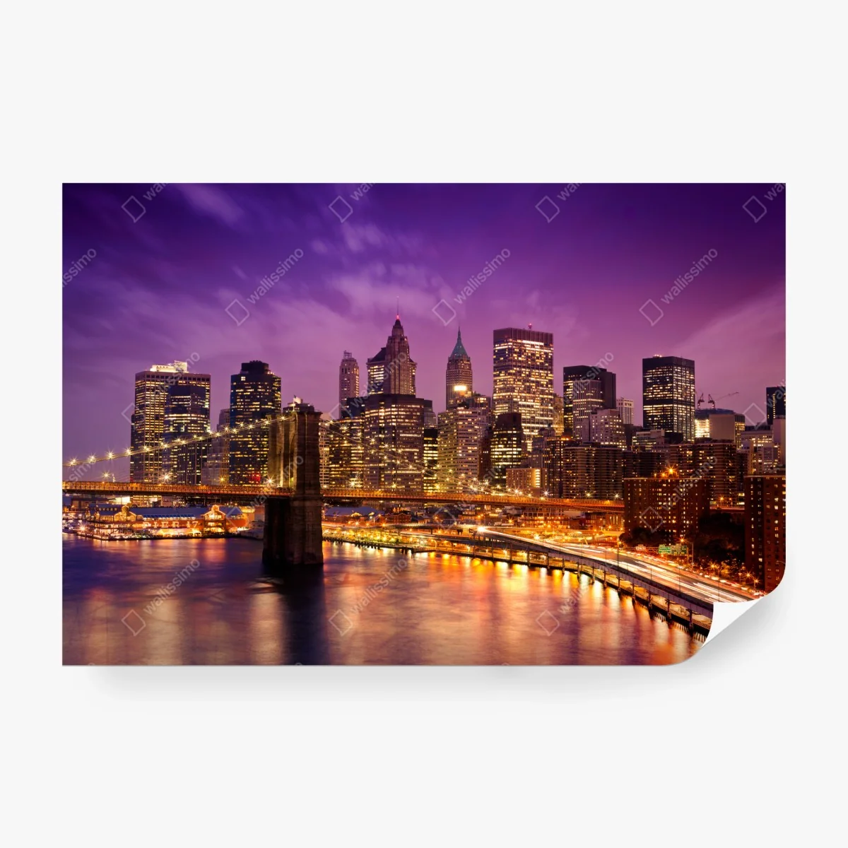Papier peint crépuscule violet sur le pont de Brooklyn et la skyline de New York – Wallnifity® Papier peint crépuscule violet sur le pont de Brooklyn et la skyline de New York – Wallnifity®