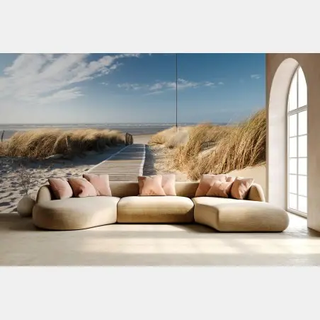 Papier peint chemin de bois vers la mer à travers les dunes – Wallnifity®