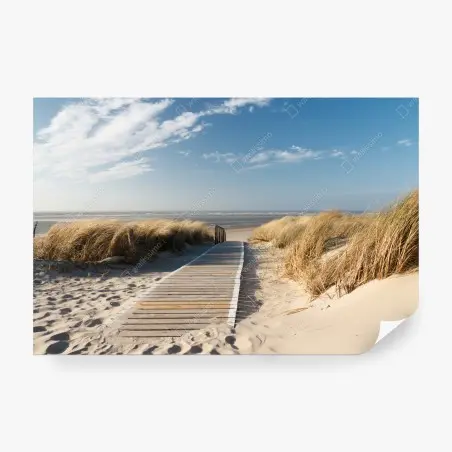 Papier peint chemin de bois vers la mer à travers les dunes – Wallnifity®