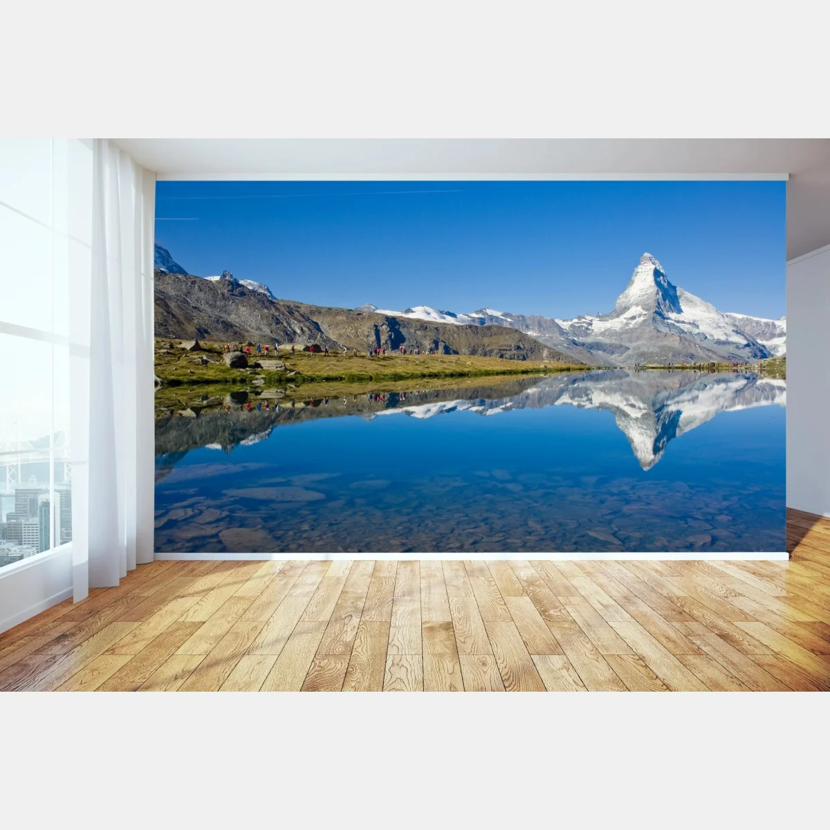 Papier peint reflet du Cervin sur le lac alpin – Wallnifity® Papier peint reflet du Cervin sur le lac alpin – Wallnifity®