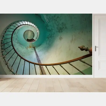 Papier peint spirale turquoise: escalier vintage en perspective – Wallnifity®