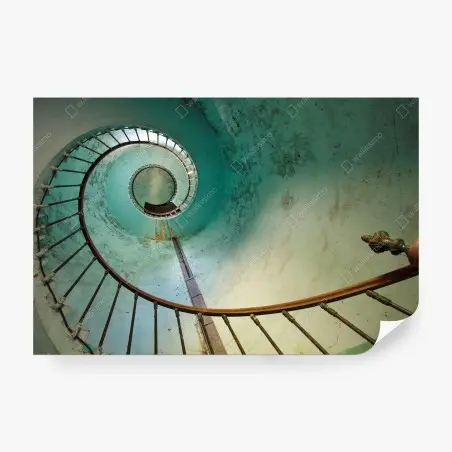 Papier peint spirale turquoise: escalier vintage en perspective – Wallnifity®