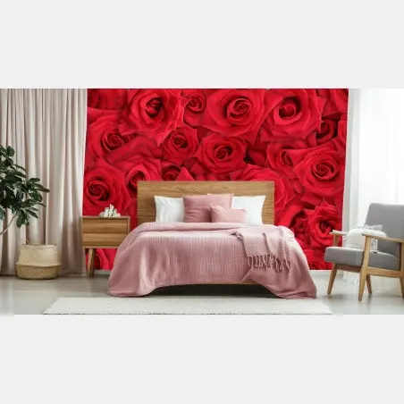 Papier peint motif de roses rouges en gros plan – Wallnifity®