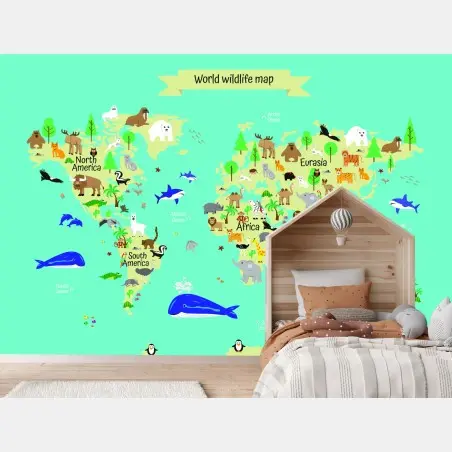 Papier peint carte du monde des animaux – Wallnifity®