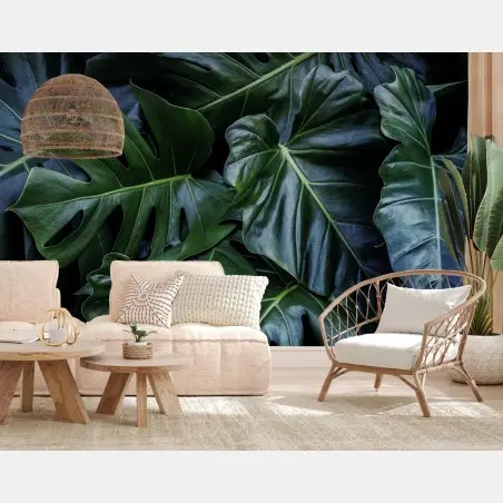 Papier peint feuillage tropical vert profond – Wallnifity®