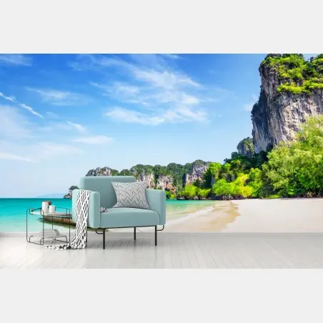 Papier peint bateau traditionnel sur la plage de Railay, Thaïlande – Wallnifity®