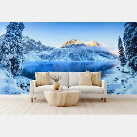 Papier peint aurore dorée sur lac gelé – Wallnifity®