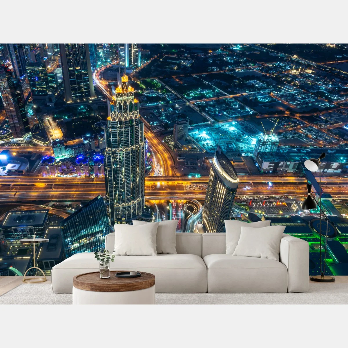 Papier peint panorama urbain nocturne de Dubaï depuis Burj Khalifa – Wallnifity® Papier peint panorama urbain nocturne de Dubaï depuis Burj Khalifa – Wallnifity®
