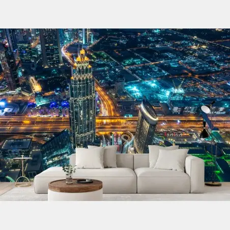 Papier peint panorama urbain nocturne de Dubaï depuis Burj Khalifa – Wallnifity®