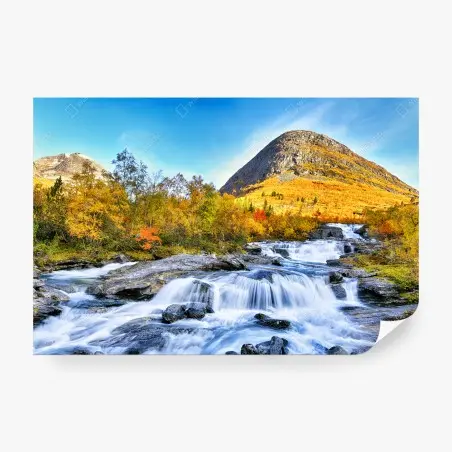 Papier peint cascade d'automne au pied des montagnes – Wallnifity®