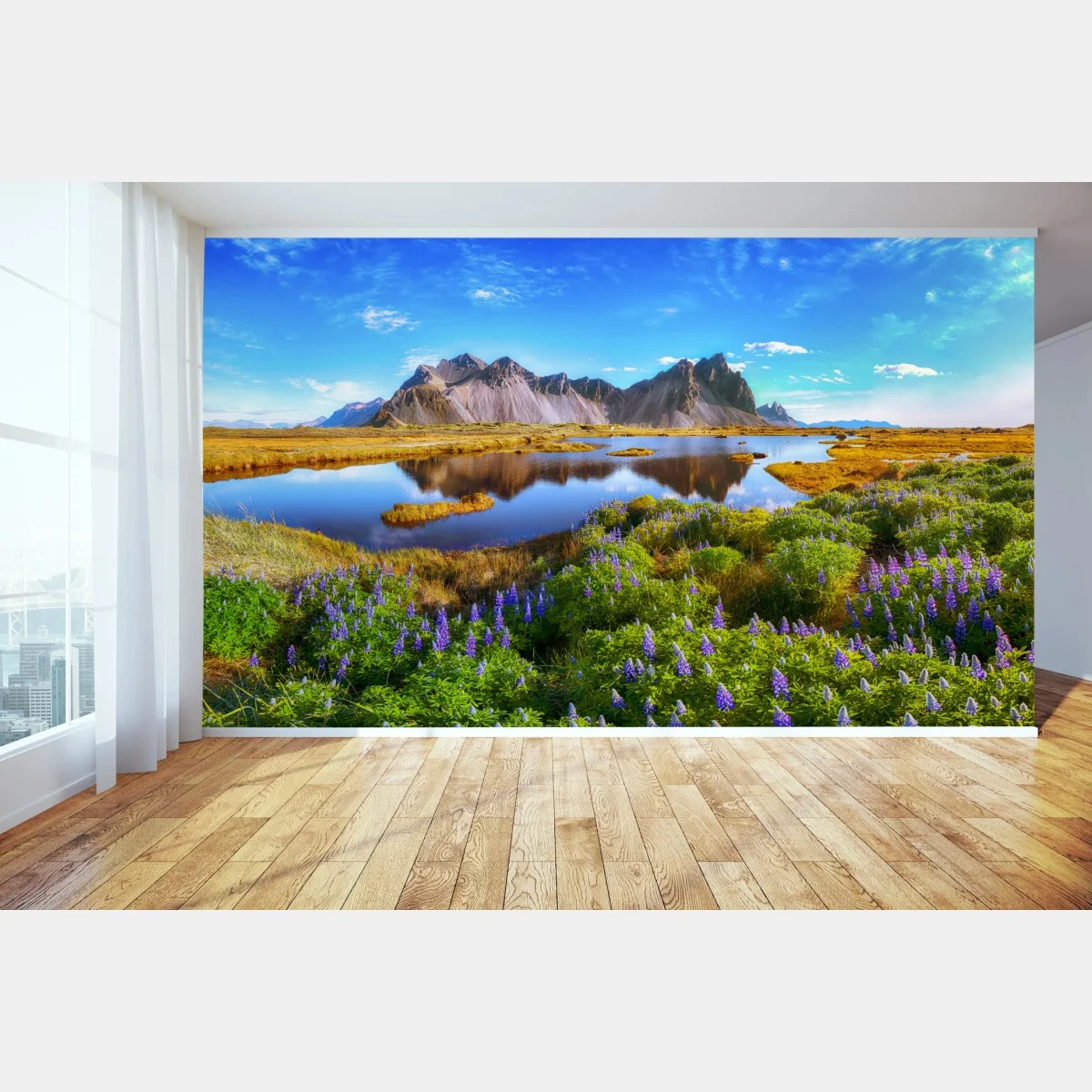 Papier peint lupins au pied de Vestrahorn – Wallnifity® Papier peint lupins au pied de Vestrahorn – Wallnifity®