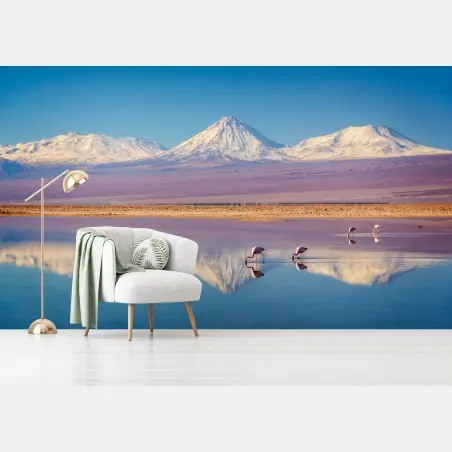 Papier peint reflet du volcan Licancabur sur la lagune Chaxa – Wallnifity®