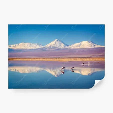 Papier peint reflet du volcan Licancabur sur la lagune Chaxa – Wallnifity®