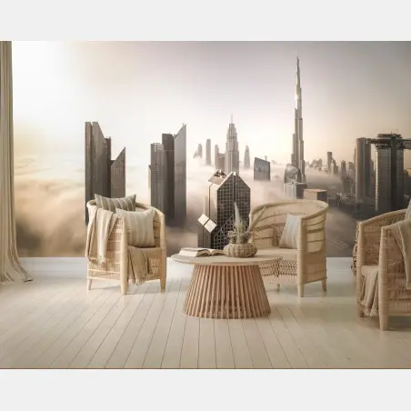 Papier peint brume matinale sur Downtown Dubai – Wallnifity®