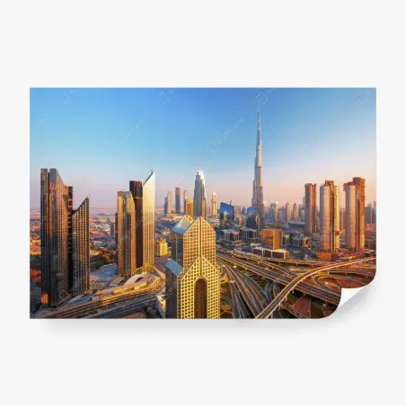 Papier peint vue panoramique de Dubaï avec le Burj Khalifa – Wallnifity®