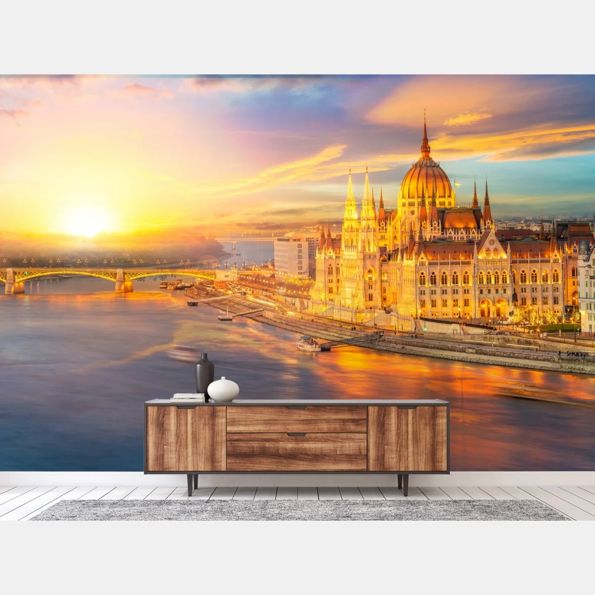 Papier peint parlement hongrois au coucher de soleil sur le Danube, Budapest – Wallnifity® Papier peint parlement hongrois au coucher de soleil sur le Danube, Budapest – Wallnifity®