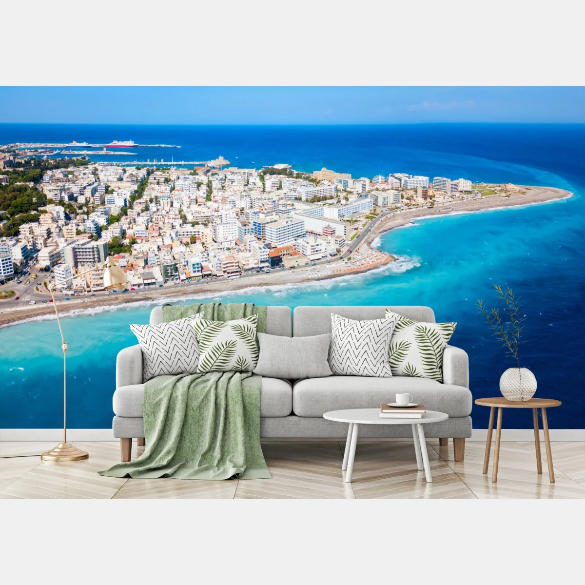 Papier peint vue aérienne panoramique de la plage de Rhodes – Wallnifity® Papier peint vue aérienne panoramique de la plage de Rhodes – Wallnifity®