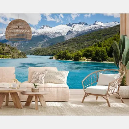 Papier peint paysage alpin aux eaux turquoises et sommets enneigés – Wallnifity®
