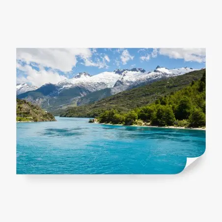 Papier peint paysage alpin aux eaux turquoises et sommets enneigés – Wallnifity®