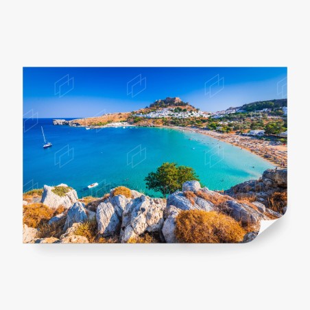 Papier peint acropole de Lindos surplombant la baie turquoise – Wallnifity®