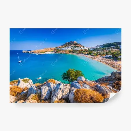 Papier peint acropole de Lindos surplombant la baie turquoise – Wallnifity®