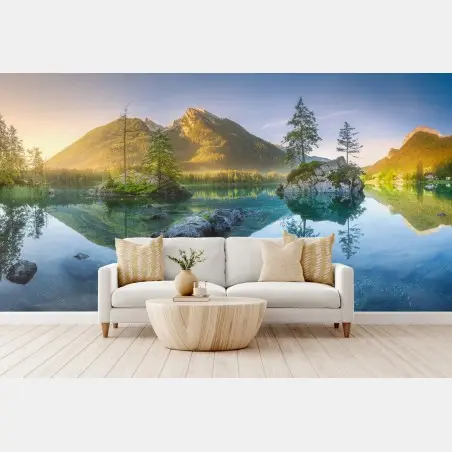 Papier peint reflets d'aube sur le lac alpin – Wallnifity®