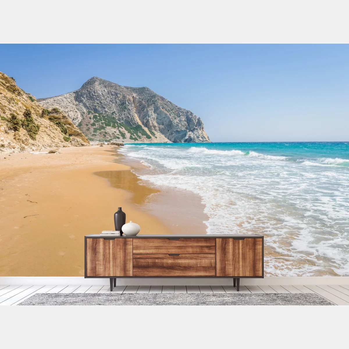 Papier peint plage isolée au sable doré et mer turquoise – Wallnifity® Papier peint plage isolée au sable doré et mer turquoise – Wallnifity®