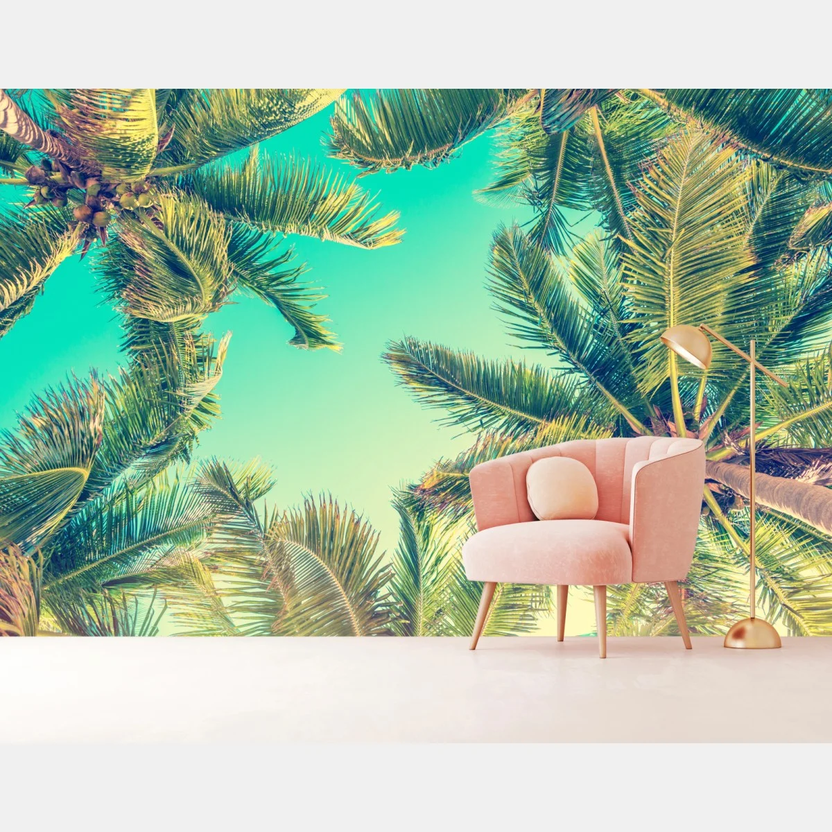 Papier peint vue rétro de palmiers sur ciel turquoise – Wallnifity® Papier peint vue rétro de palmiers sur ciel turquoise – Wallnifity®