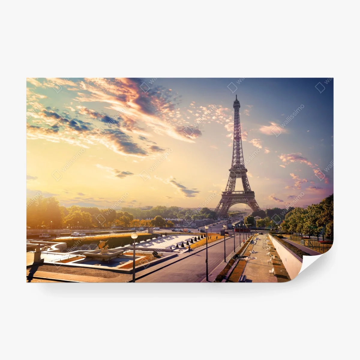 Papier peint vue emblématique de la Tour Eiffel au coucher de soleil à Paris – Wallnifity®