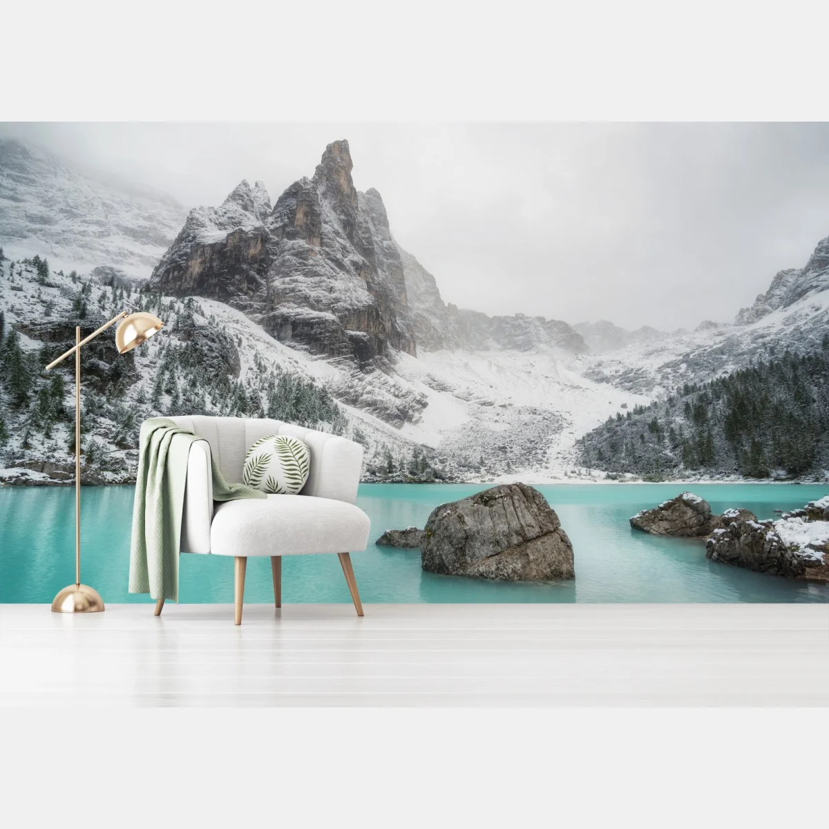 Papier peint havre turquoise au pied des montagnes – Wallnifity® Papier peint havre turquoise au pied des montagnes – Wallnifity®