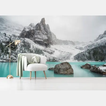Papier peint havre turquoise au pied des montagnes – Wallnifity®