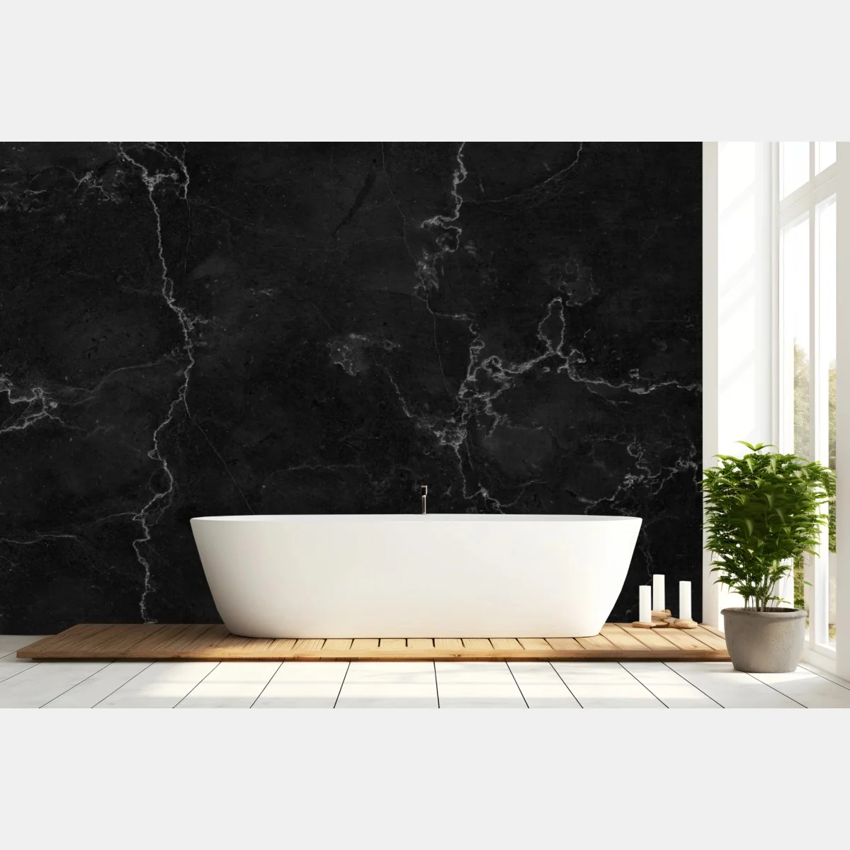 Papier peint marbre noir contemporain à veines blanches – Wallnifity® Papier peint marbre noir contemporain à veines blanches – Wallnifity®