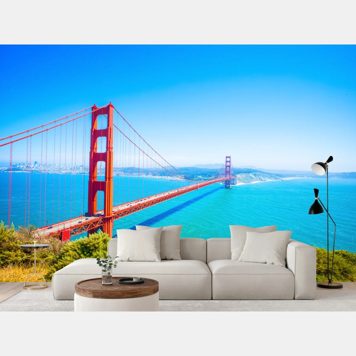 Papier peint vue panoramique du Golden Gate sur l'océan – Wallnifity® Papier peint vue panoramique du Golden Gate sur l'océan – Wallnifity®