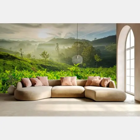Papier peint lever de soleil sur les plantations de thé à Munnar, Kerala, Inde – Wallnifity®