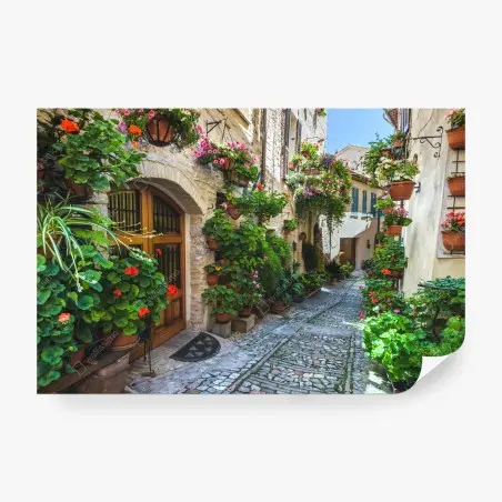 Papier peint ruelle fleurie de Spello, Italie – Wallnifity®