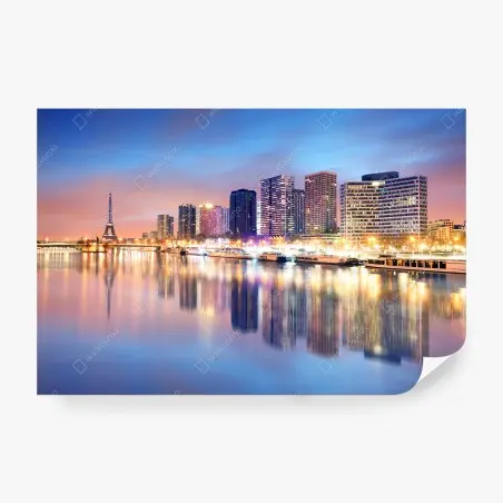 Papier peint panorama nocturne de la Tour Eiffel et silhouette urbaine de Paris – Wallnifity®