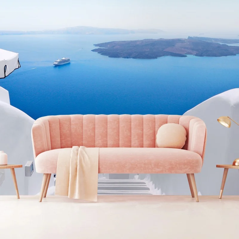 Papier peint escalier blanc vers la mer azur – Wallnifity® Papier peint escalier blanc vers la mer azur – Wallnifity®