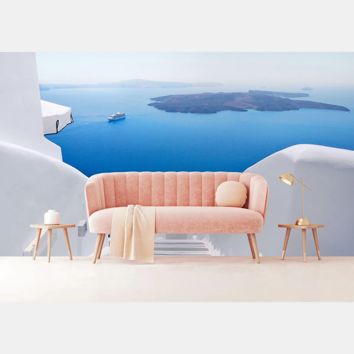 Papier peint escalier blanc vers la mer azur – Wallnifity® Papier peint escalier blanc vers la mer azur – Wallnifity®
