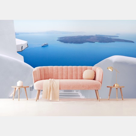 Papier peint escalier blanc vers la mer azur – Wallnifity®