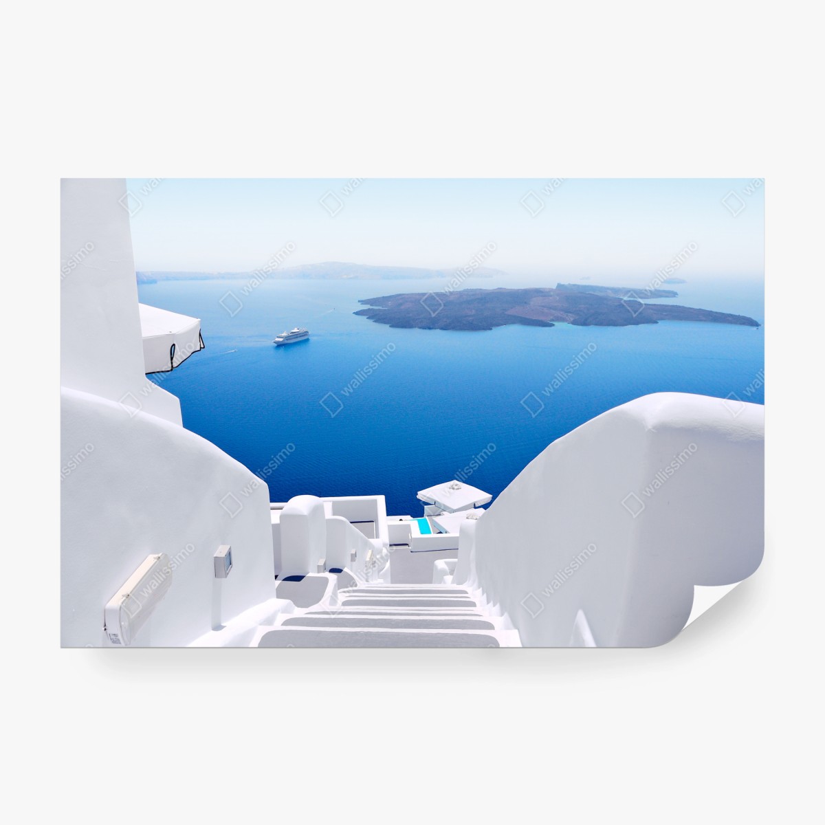 Papier peint escalier blanc vers la mer azur – Wallnifity®