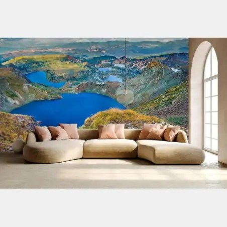Papier peint paysage alpin aux lacs d'un bleu profond – Wallnifity®